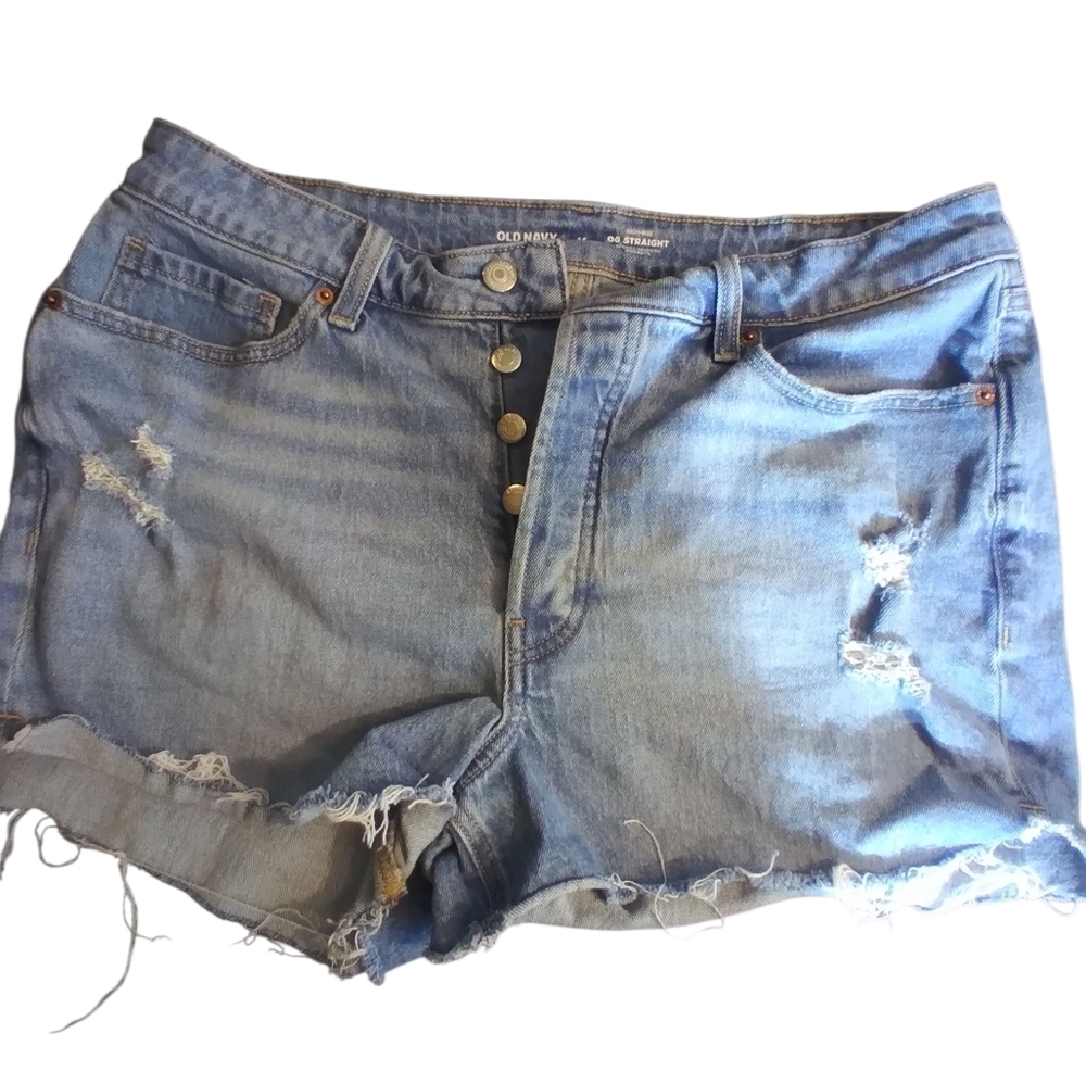 Old Navy Blue Jean Shorts Distressed Casual Button Fly Size 14 Summer Beachy